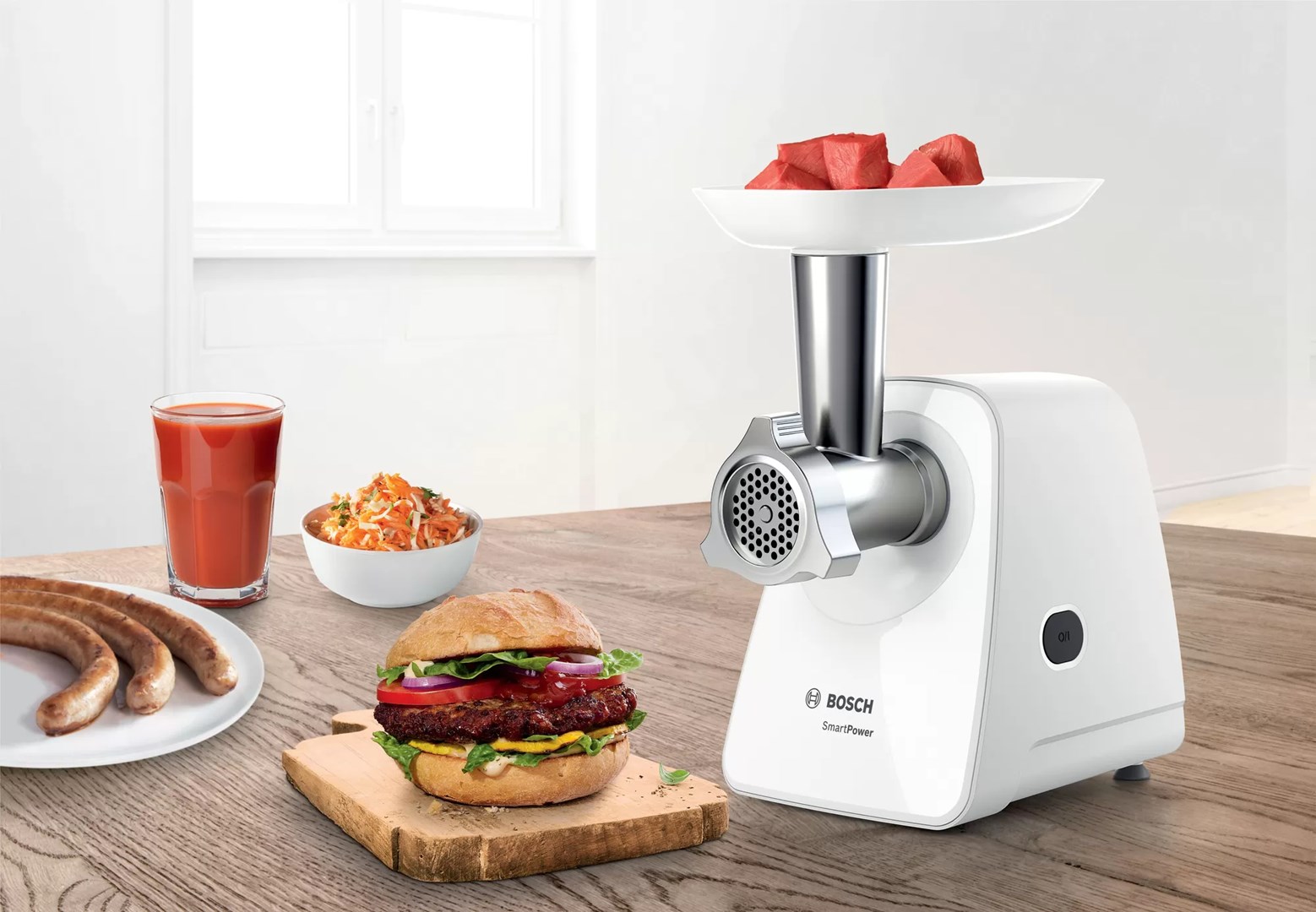 Bosch MFW2520W mincer 1500 W Stainless steel, White - Afbeelding 2