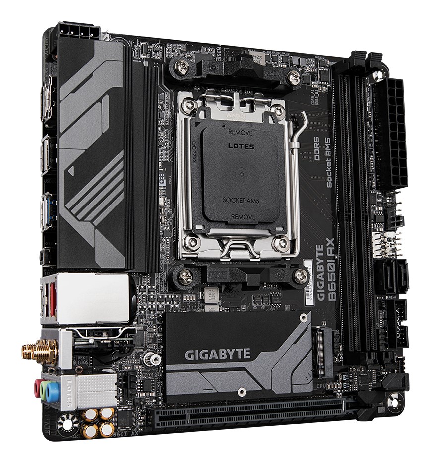 Gigabyte B650I AX 1.0 Processor family AMD Processor socket AM5 DDR5 DIMM Supported hard disk drive interfaces SATA, M.2 Number of SATA connectors 2 - Afbeelding 4