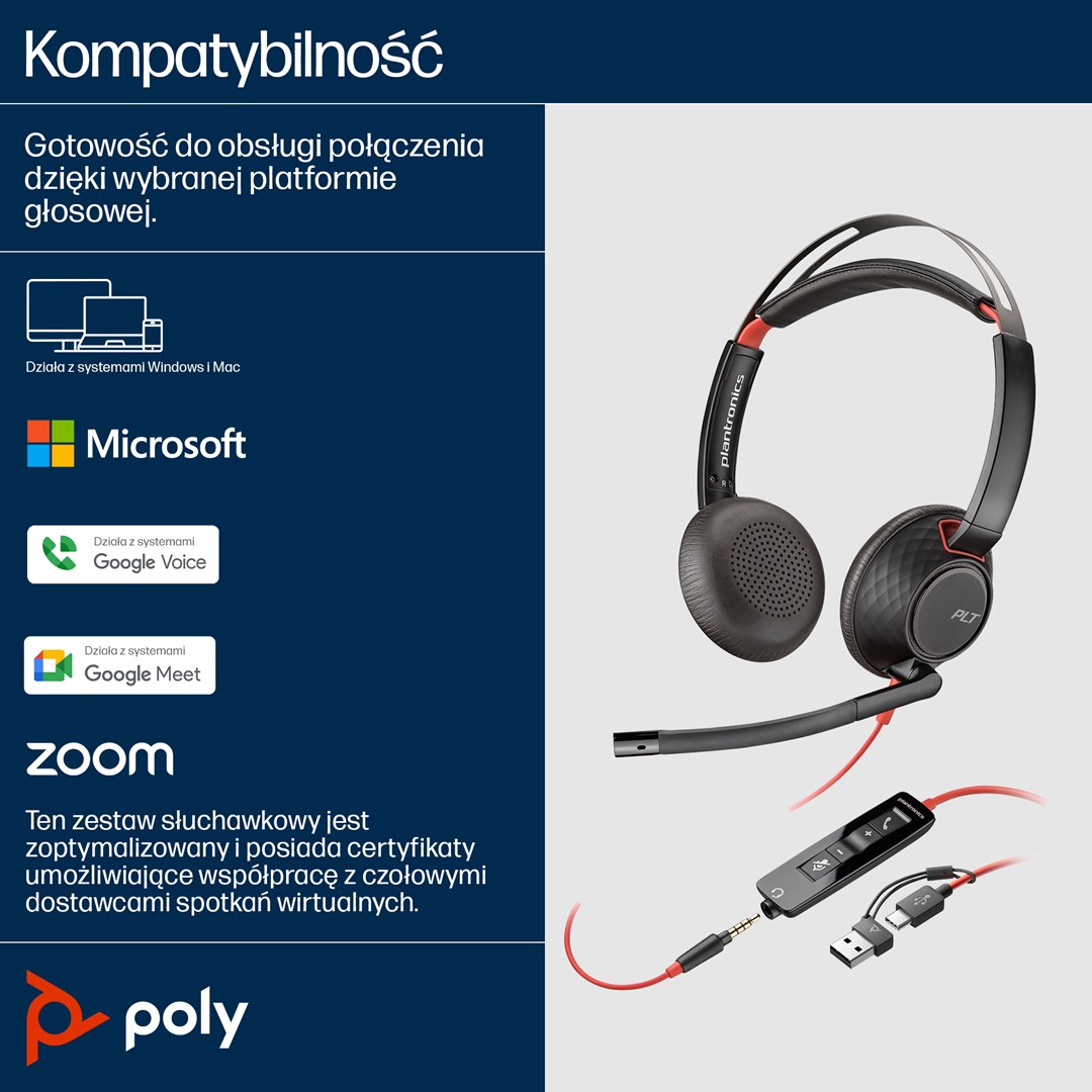 HP Poly Blackwire 5220 Stereo USB-C Headset +3.5mm Plug +USB-C/A Adapter (Bulk) - Afbeelding 20