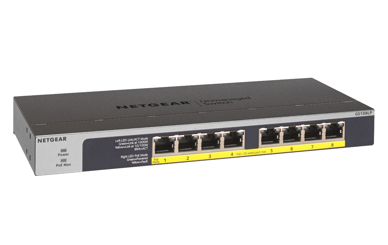 NETGEAR GS108LP Unmanaged Gigabit Ethernet (10/100/1000) Power over Ethernet (PoE) 1U Black, Grey - Afbeelding 10