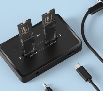 Gembird DD2-U3M2 Desktop dual drive USB Type-C M.2 NVME (and SATA) SSD docking station, black - Afbeelding 2