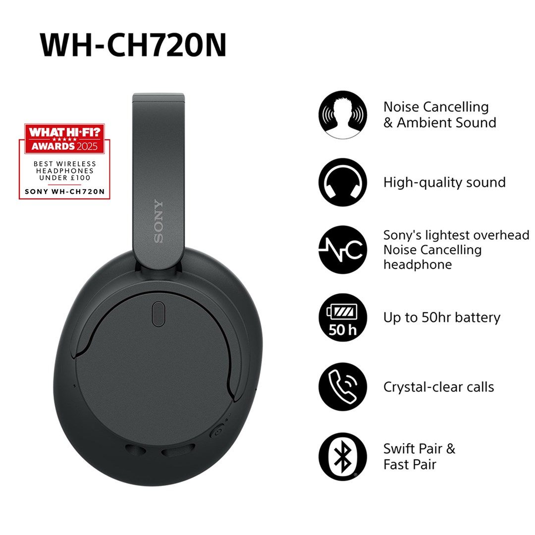Sony WH-CH720 Headset Wired & Wireless Head-band Calls/Music USB Type-C Bluetooth Black - Afbeelding 3
