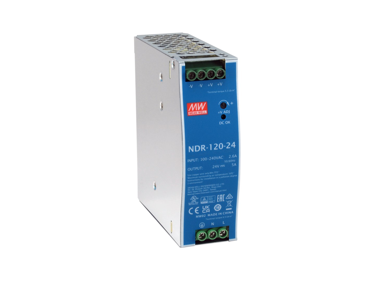 LevelOne 24V DC Industrial Power Supply, 120W, DIN-Rail,-20 ~ +70 ℃ - Afbeelding 2