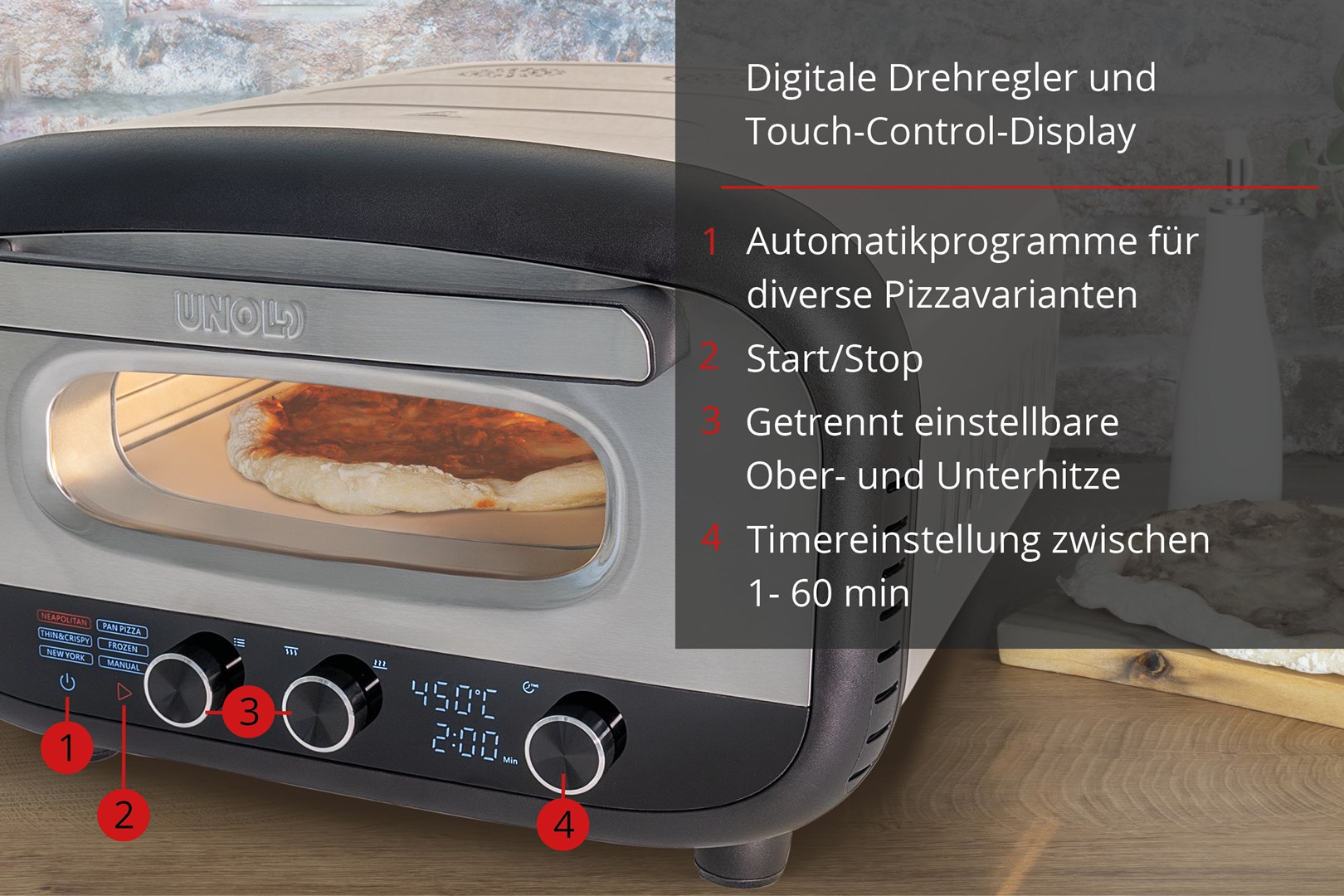 Unold 68806 pizza maker/oven 1 pizza(s) 1700 W Stainless steel - Afbeelding 4