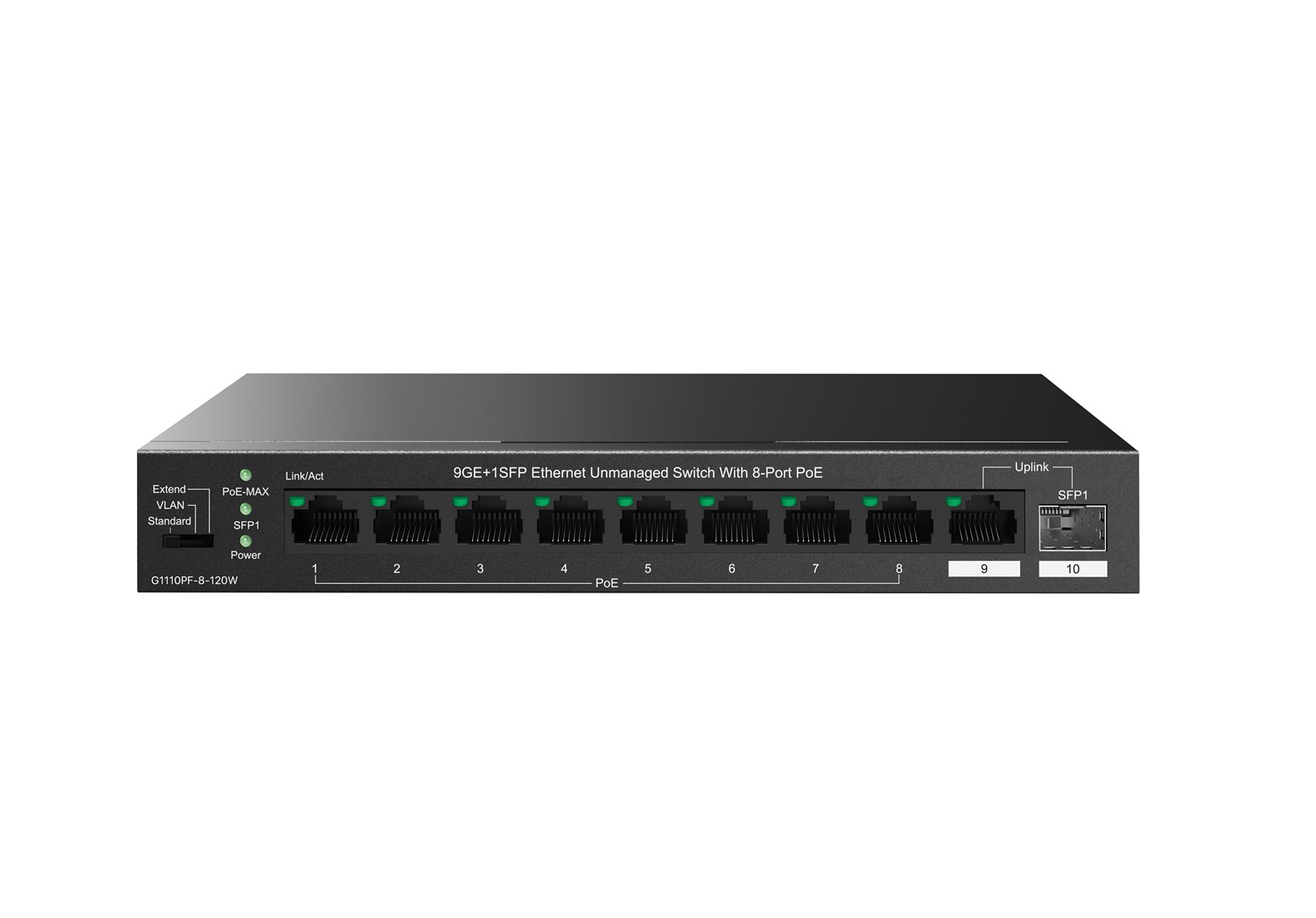 Tenda TEG1110PF-8-120W network switch Unmanaged Gigabit Ethernet (10/100/1000) Power over Ethernet (PoE) Black - Afbeelding 3