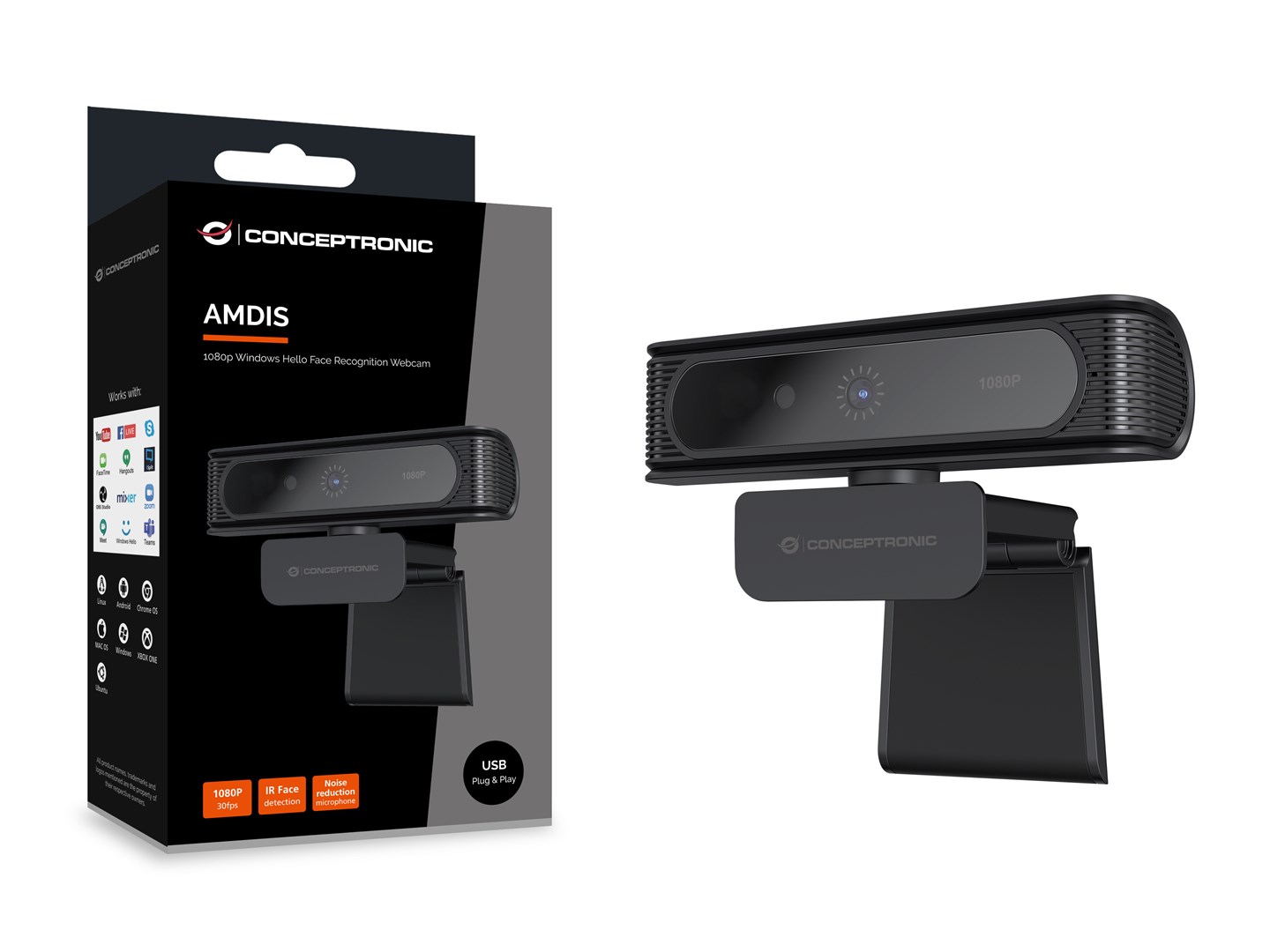 Conceptronic AMDIS09B 1080p Windows Hello Face Recognition Webcam - Afbeelding 17