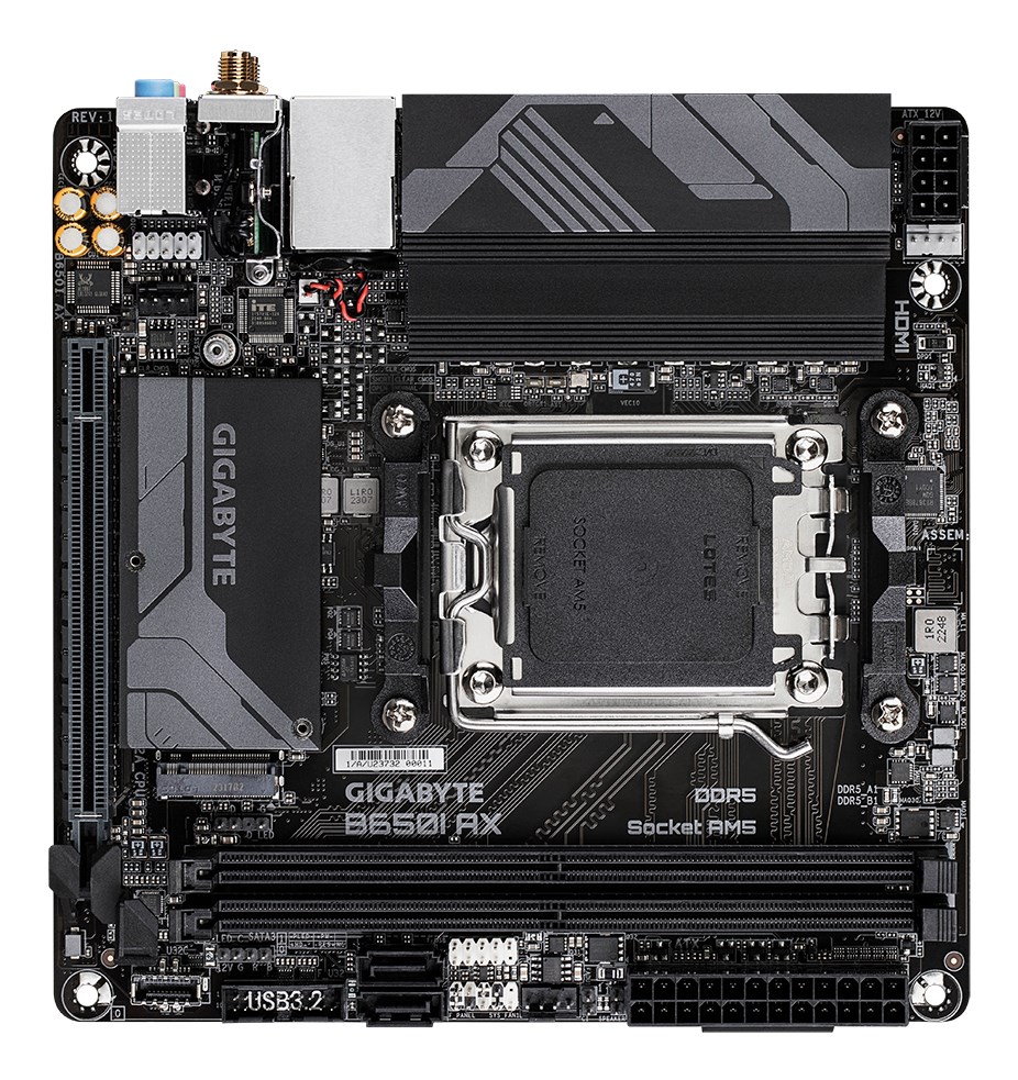 Gigabyte B650I AX 1.0 Processor family AMD Processor socket AM5 DDR5 DIMM Supported hard disk drive interfaces SATA, M.2 Number of SATA connectors 2 - Afbeelding 5