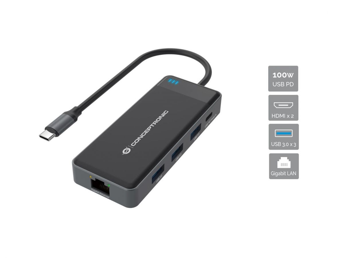 Conceptronic DONN14G laptop dock/port replicator Wired USB 3.2 Gen 1 (3.1 Gen 1) Type-C Grey - Afbeelding 10