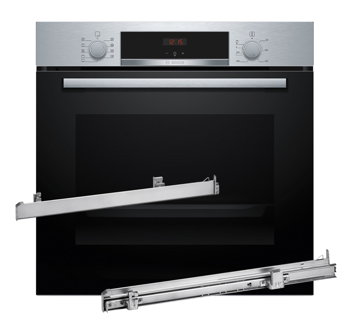 BOSCH HBA514BS3 oven + BOSCH HEZ538000 single-level telescopic runners
