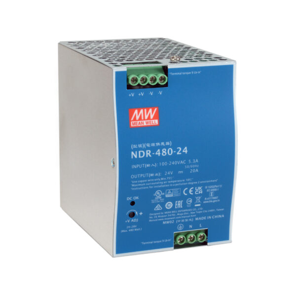 LevelOne 24V DC Industrial Power Supply, 480W, DIN-Rail,-20 ~ +70 ℃