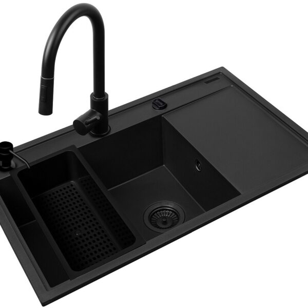 Set - PYRAMIS CAMEA (79X50) 1B 1D L sink + IDEA BLACK EDITION mixer tap - 070168402BE - Volcano
