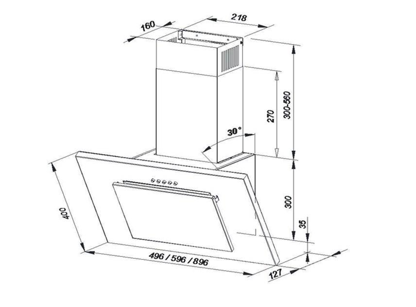 Wall-mounted canopy MAAN Vertical P 2 50 310 m3/h, Satin