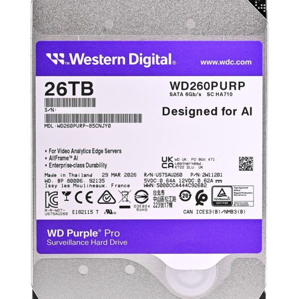 Western Digital Purple Pro WD240PURP internal hard drive 26 TB 7200 RPM 3.5" Serial ATA III