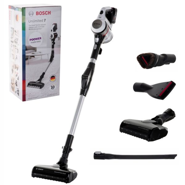 Bosch BBS711W steelstofzuiger & elektrische bezem Zakloos 0,3 l Zwart, Roestvrijstaal, Wit
