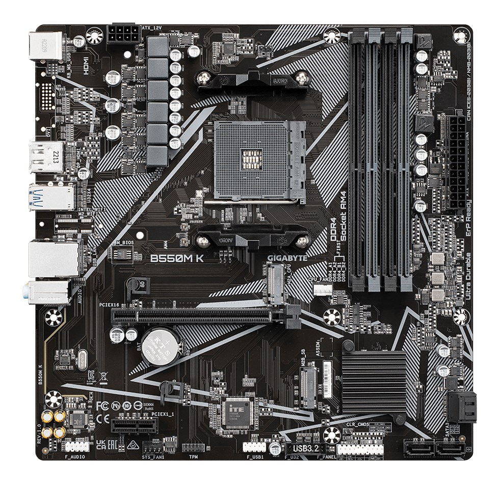 GIGABYTE B550M K moederbord AMD B550 Socket AM4 micro ATX