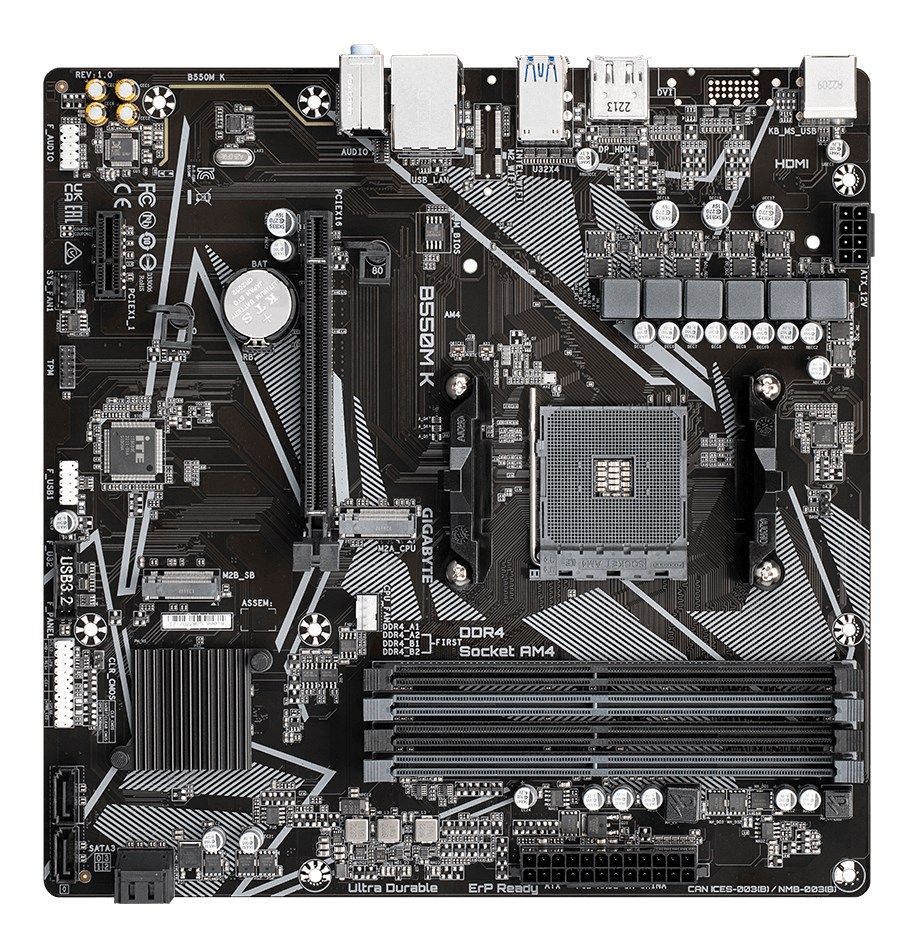 GIGABYTE B550M K moederbord AMD B550 Socket AM4 micro ATX