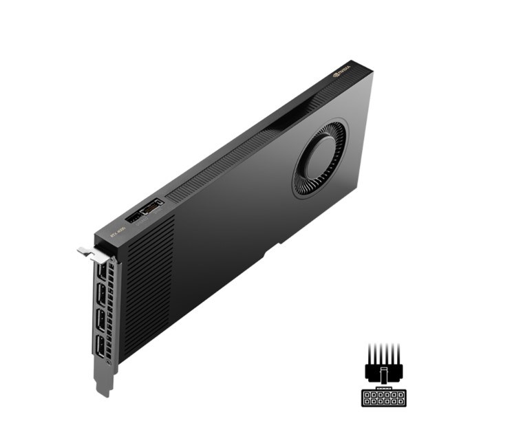 Grafische kaart PNY NVIDIA RTX 4000 Ada Generation, 20 GB GDDR6 160-bit, PCIe 4.0 x16, Single Slot, 4x Mini DP 1.4a, ATX - ATX bracket, 1x 16-pin power supply cable, retial