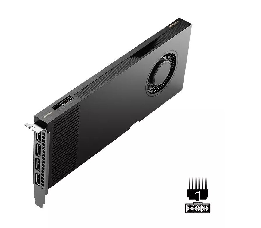 Grafische kaart PNY NVIDIA RTX 4000 Ada Generation, 20 GB GDDR6 160-bit, PCIe 4.0 x16, Single Slot, 4x Mini DP 1.4a, ATX - ATX bracket, 1x 16-pin power supply cable, small box