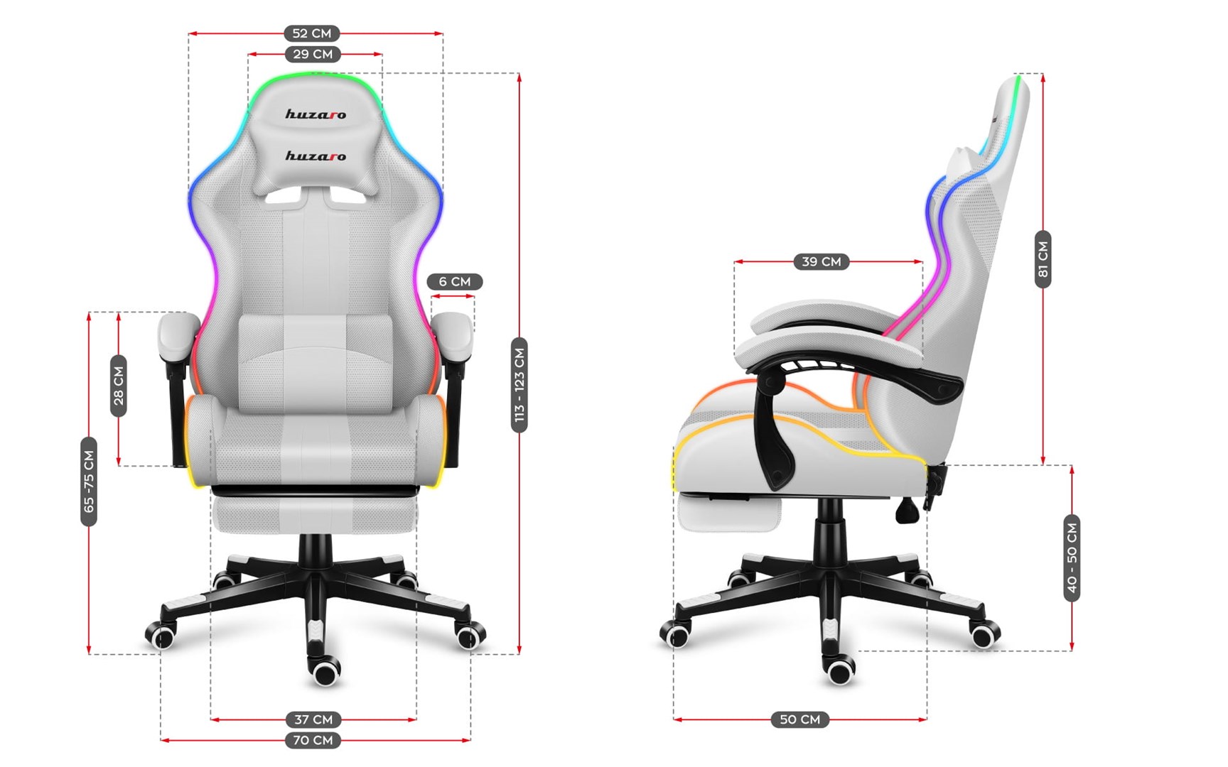HUZARO FORCE 4.7 RGB White GAMING STOEL