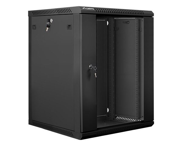 Lanberg wandgemonteerde 19" rackkast 15U 600 × 600 mm zwart (glazen deur)
