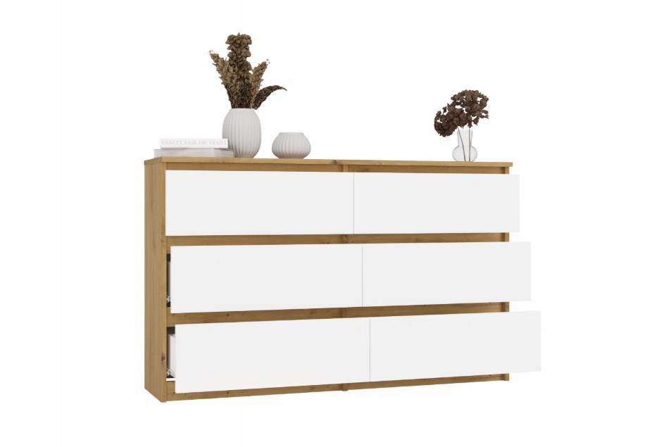 M6 MALWA KOMODA 120 CM 6 LADES EIKENHOUT ARTISAN/WIT