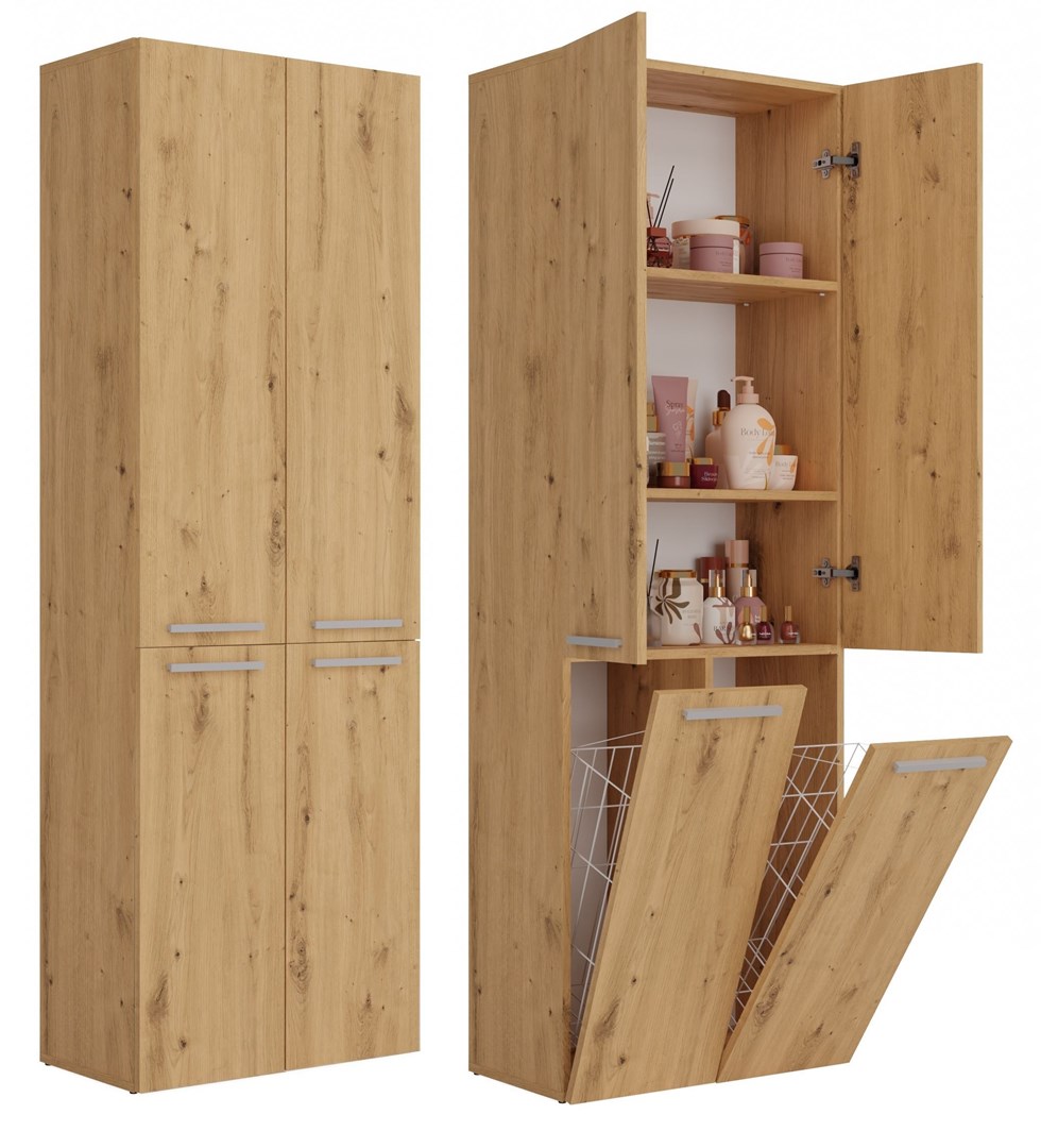 Topeshop NEL 2K DD ART KPL opbergkast voor de badkamer Eiken