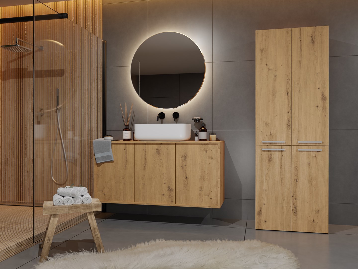 Topeshop NEL 2K DD ART KPL opbergkast voor de badkamer Eiken