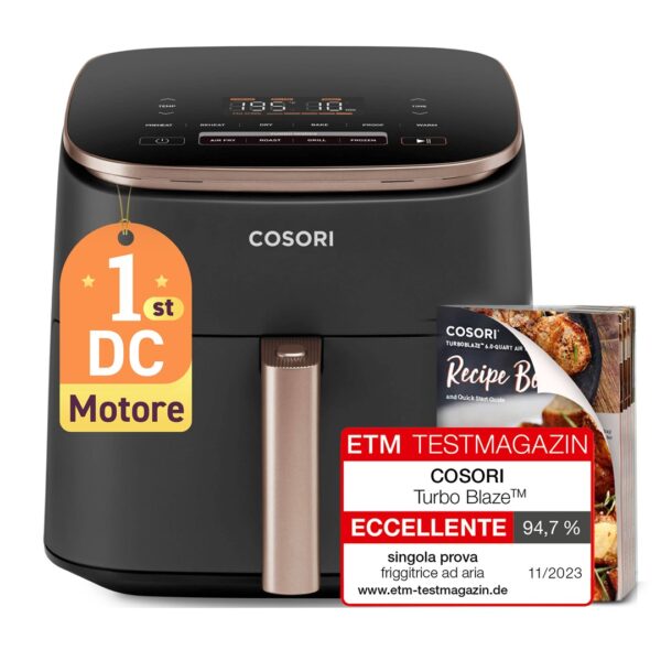 Cosori Turbo Blaze Chef Edition Enkel 6 l Vrijstaand 1725 W Heteluchtfriteuse Zwart, Roze goud