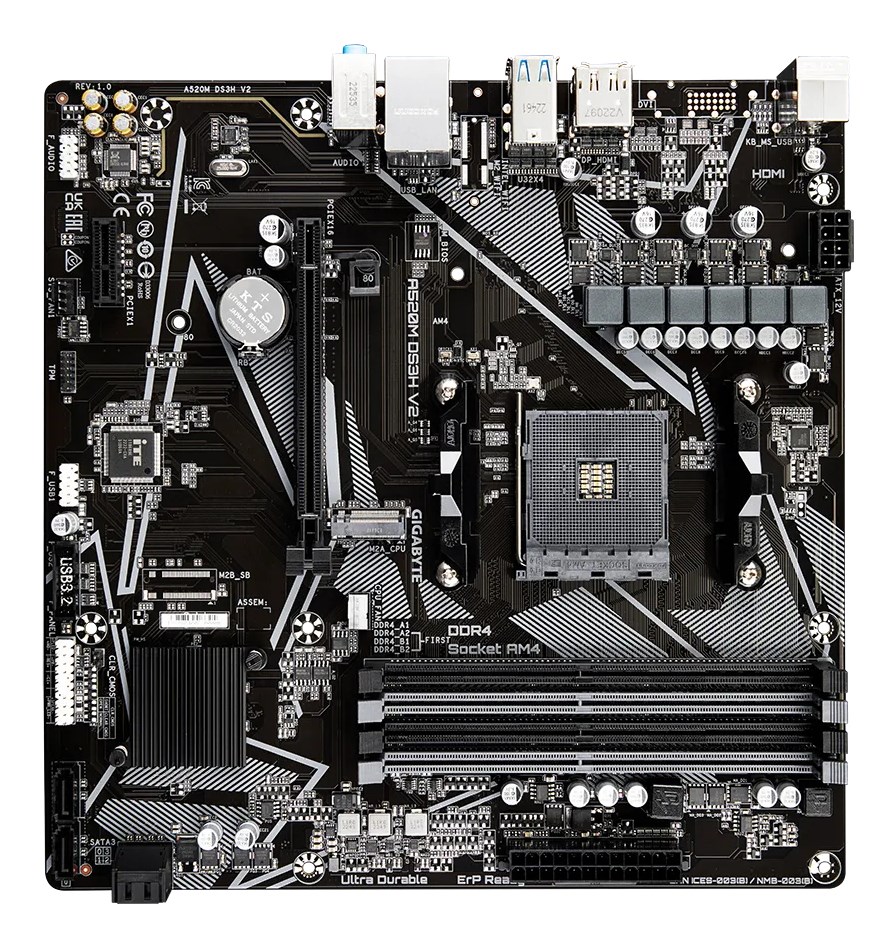 GIGABYTE A520M DS3H V2 moederbord Socket AM4 micro ATX