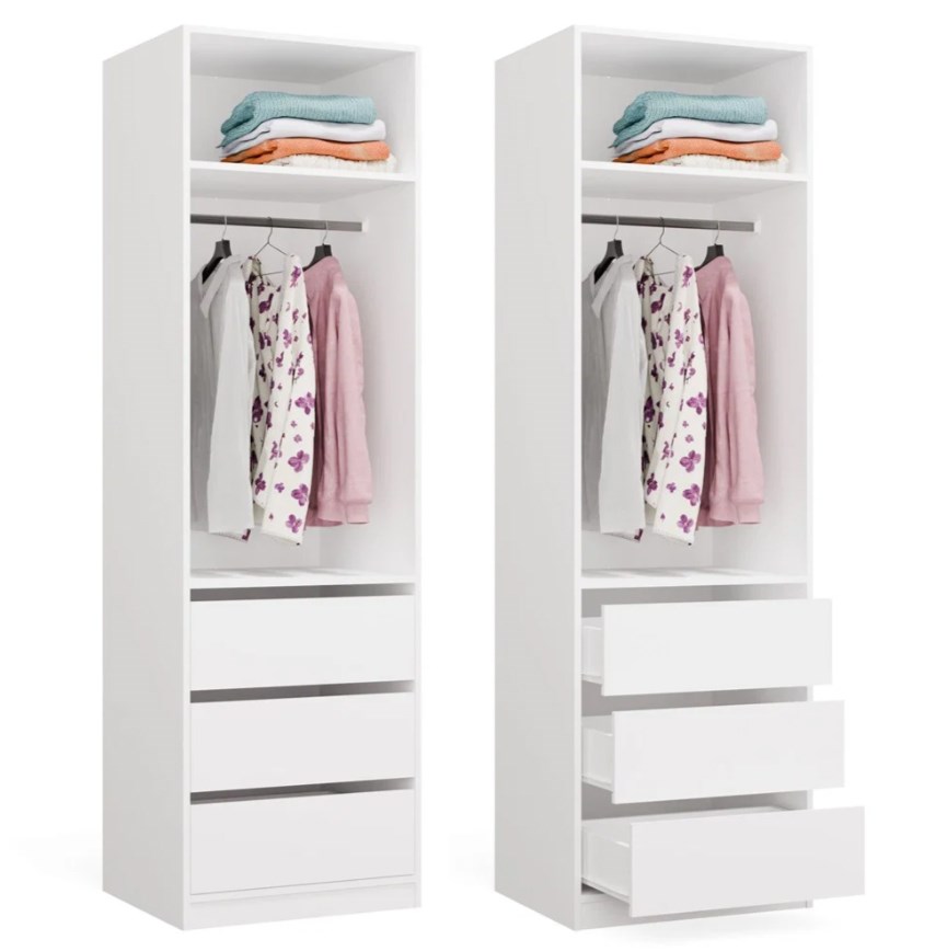 Kledingkast OPENO 1W1P3S WIT Modulaire kast met kledingstang en 3 lades