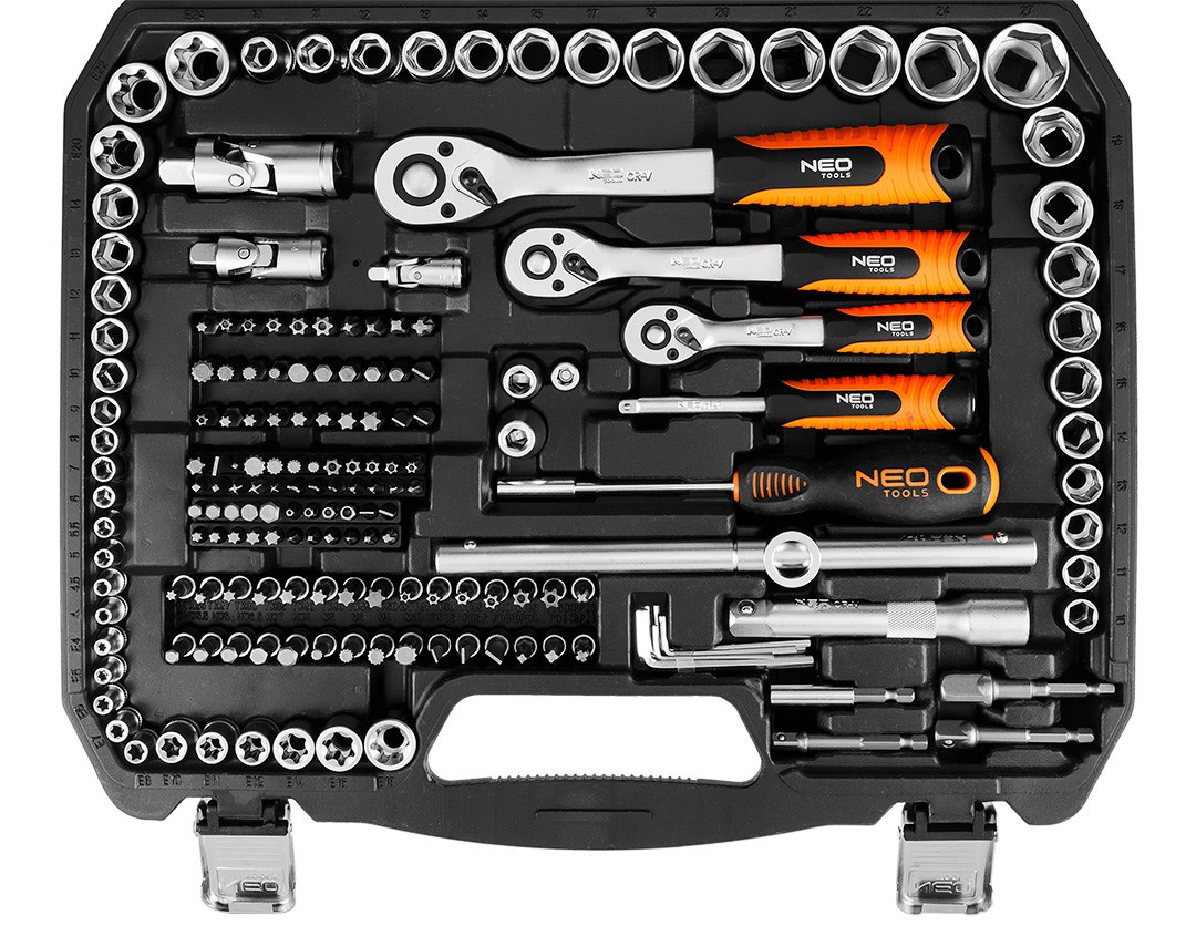 NEO TOOLS doppenset 1/2", 1/3", 220-delig, satijn