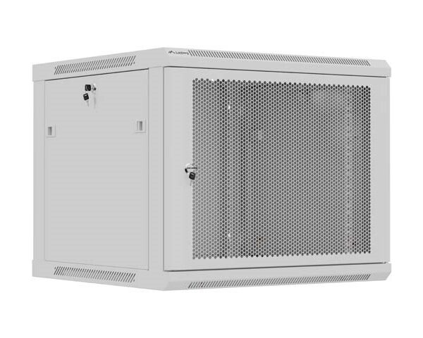 Wandgemonteerde rackkast 19" 9U 600x600 grijs geperforeerde deur Lanberg (flat pack)