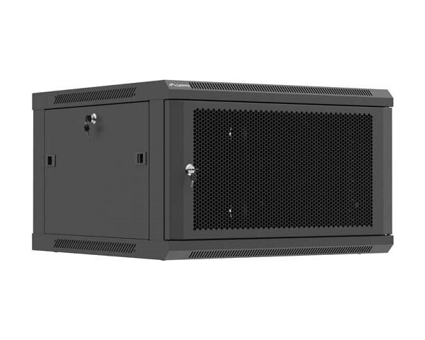 WANDMONTAGE INSTALLATIE-RACKKAST 19" 6U 600X600 ZWART, GEPERFOREERDE DEUR LANBERG (FLAT PACK)