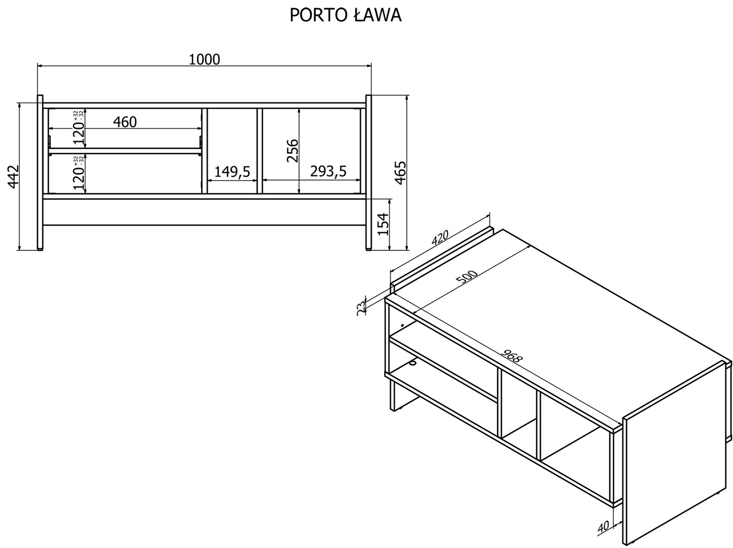 Cama PORTO bank/tafel 100x50x46 eik/zwart