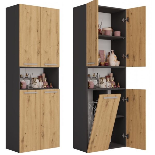 Topeshop NEL 1K DK ANT/ART KP opbergkast voor de badkamer Grafiet, Eiken