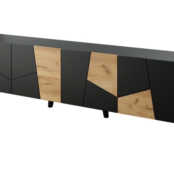RTV kast ETNA 200x42x52 zwart mat + eiken ambachtelijk