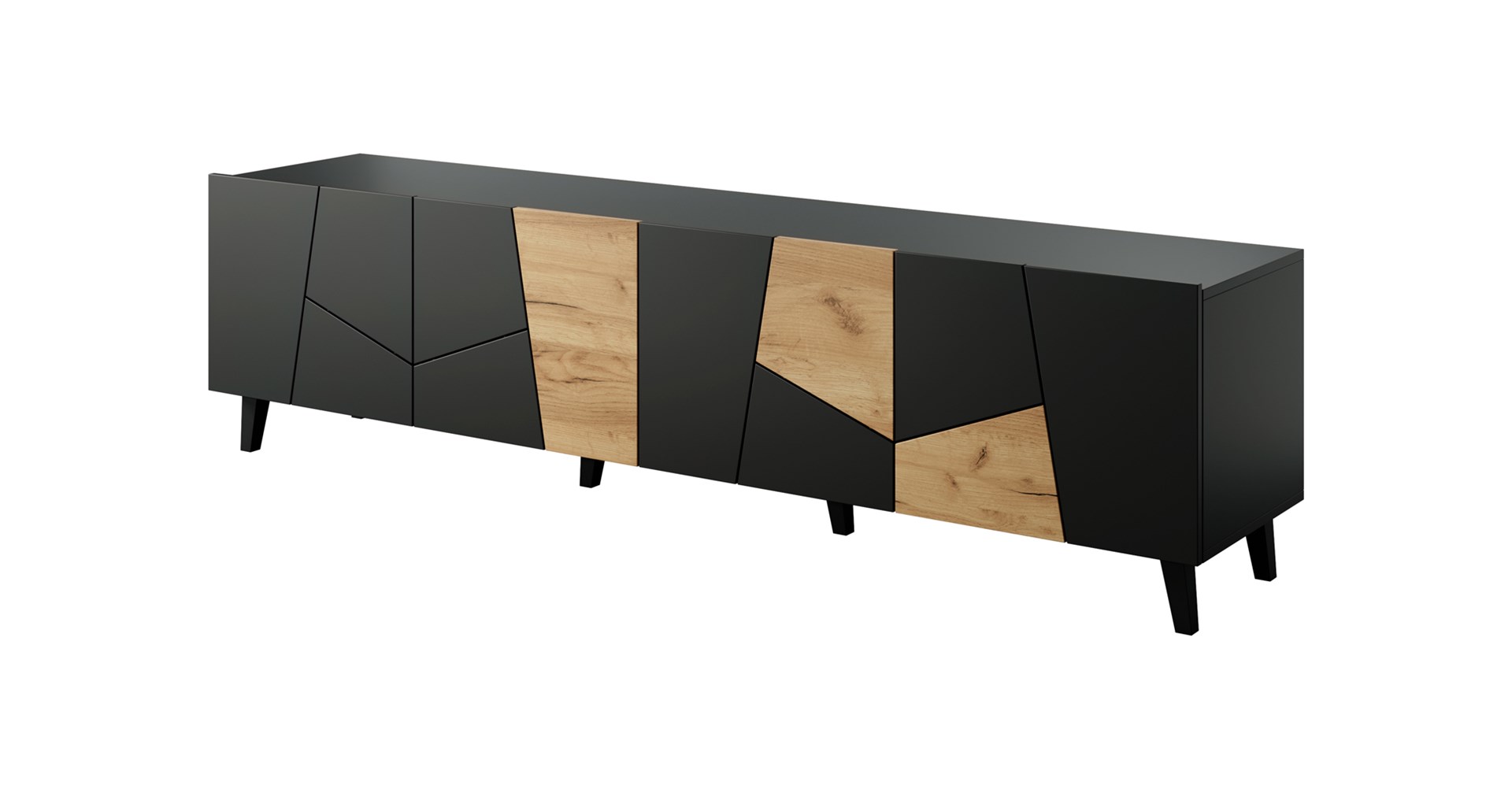RTV kast ETNA 200x42x52 zwart mat + eiken ambachtelijk