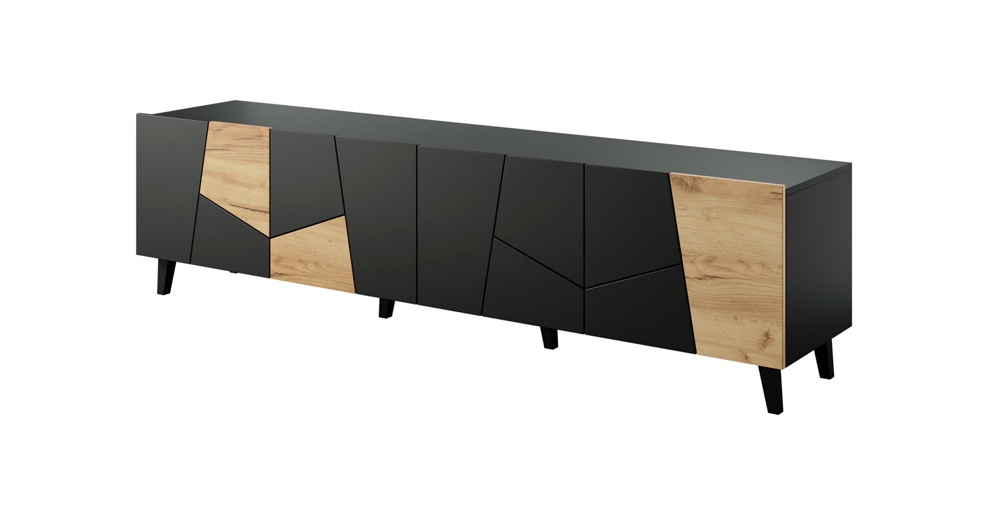RTV kast ETNA 200x42x52 zwart mat + eiken ambachtelijk