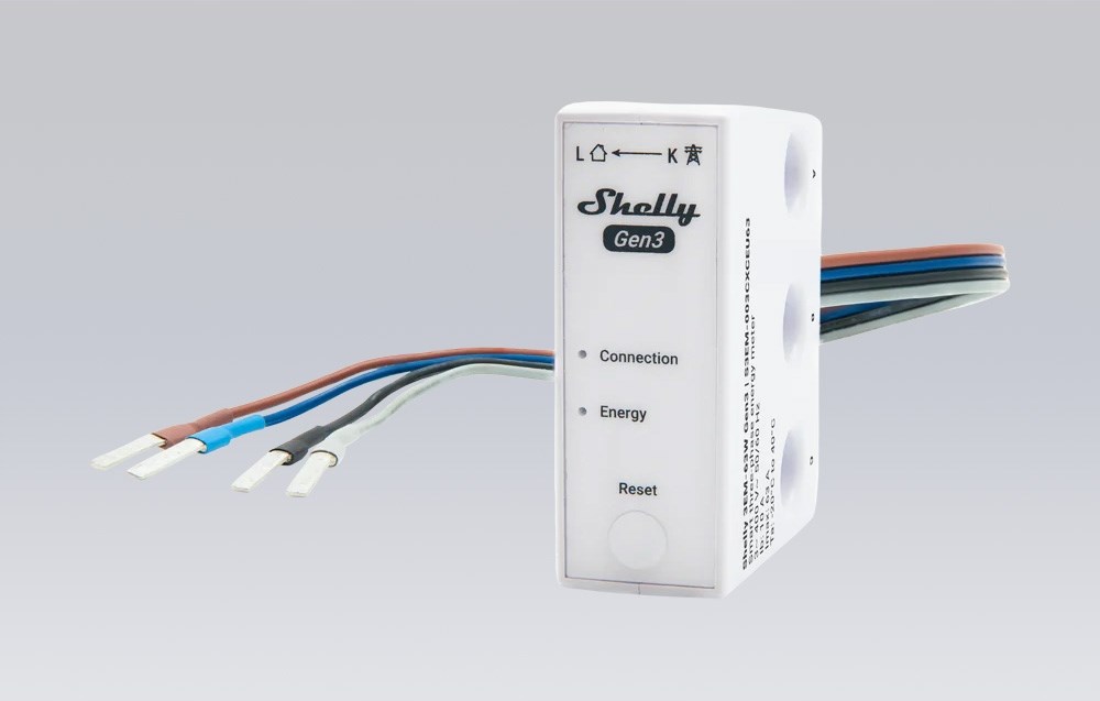 1/3-kanaals vermogens- en energiemeter SHELLY WiFi 3EM-63W Gen3, wit