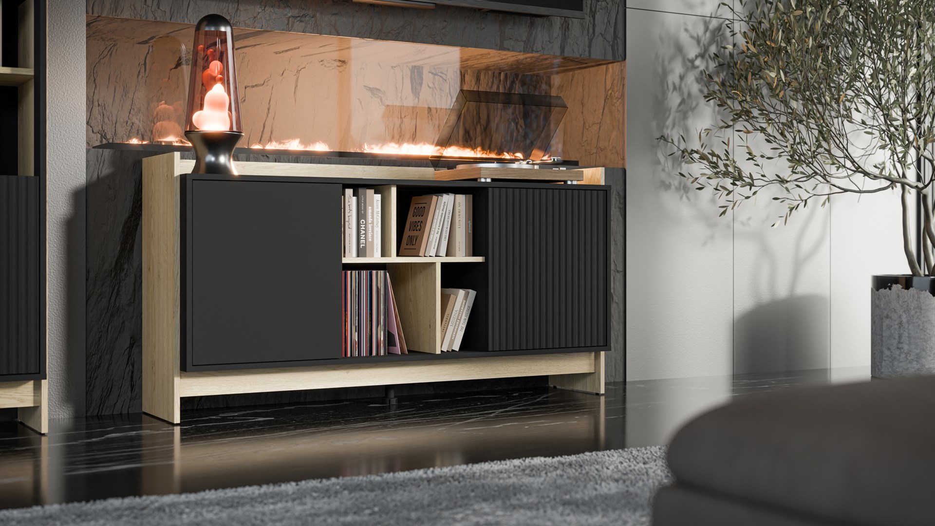 Cama Commode PORTO 2D 150x38x77 eik/zwart