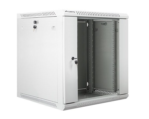Lanberg wandgemonteerde 19" rackkast 12U 600 × 600 mm grijs (glazen deur)