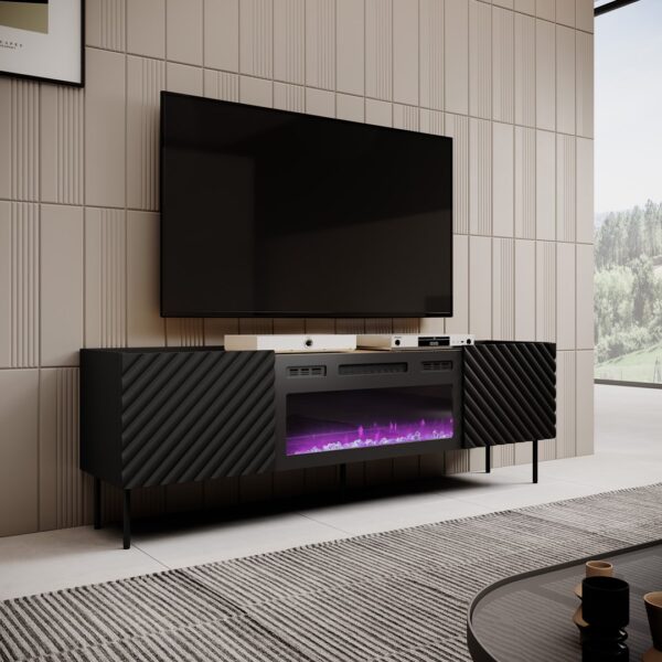 RTV-kast met elektrische haard ONDA 180x40x39-58 zwart (staand of aan de muur)