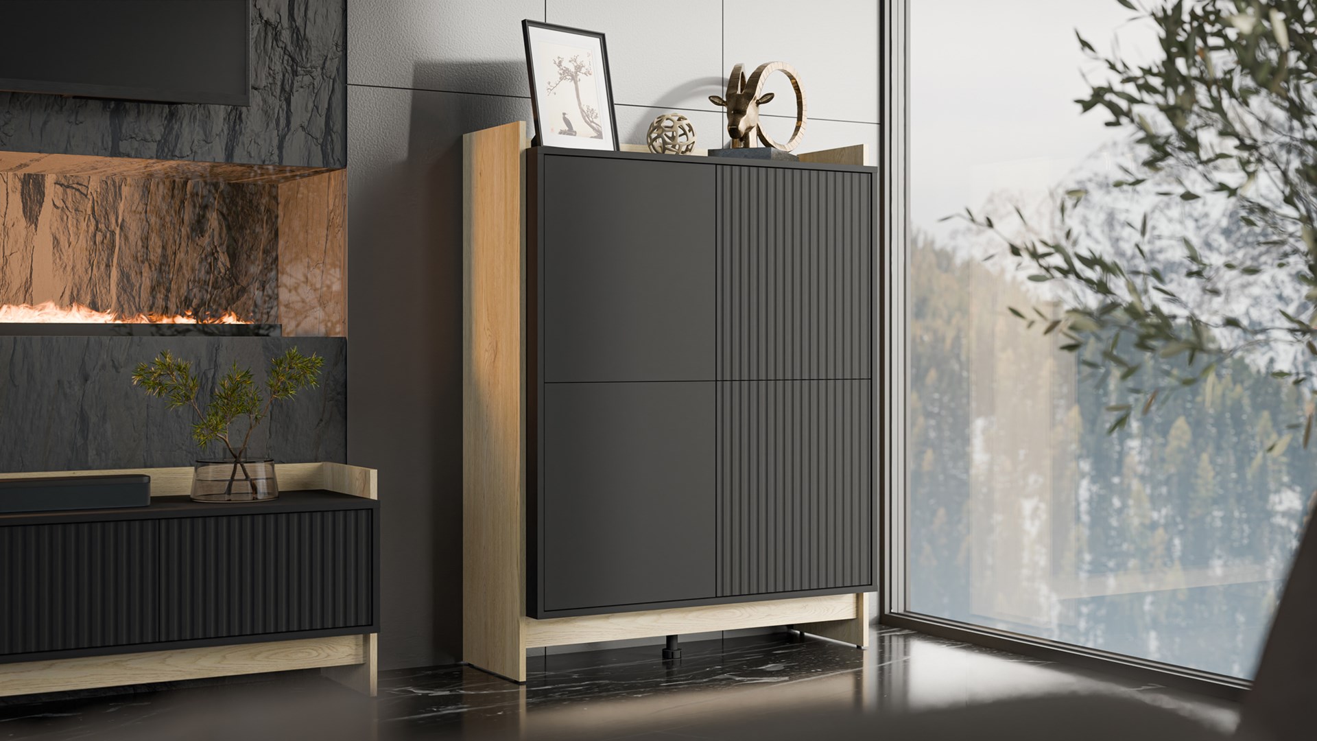 Cama Commode PORTO 100x38x130 eik/zwart