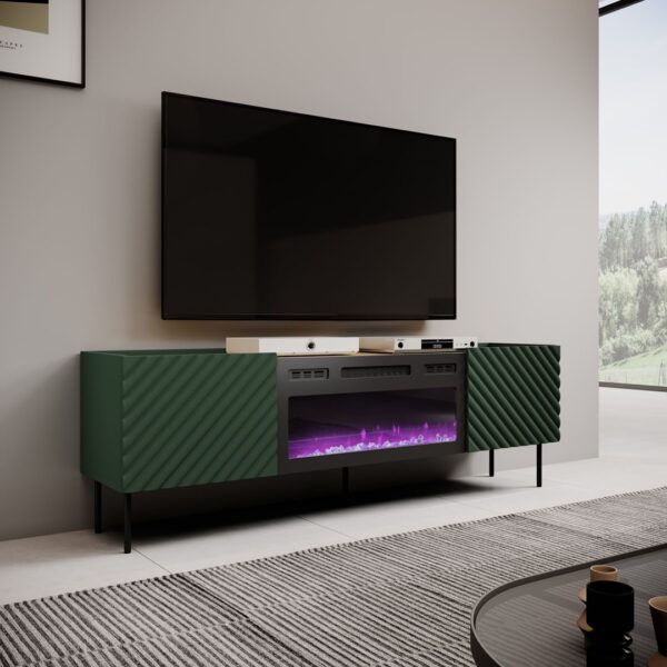 RTV-kast met een elektrische haard ONDA 180,5x40xH58,39 groen (staand of aan de muur)
