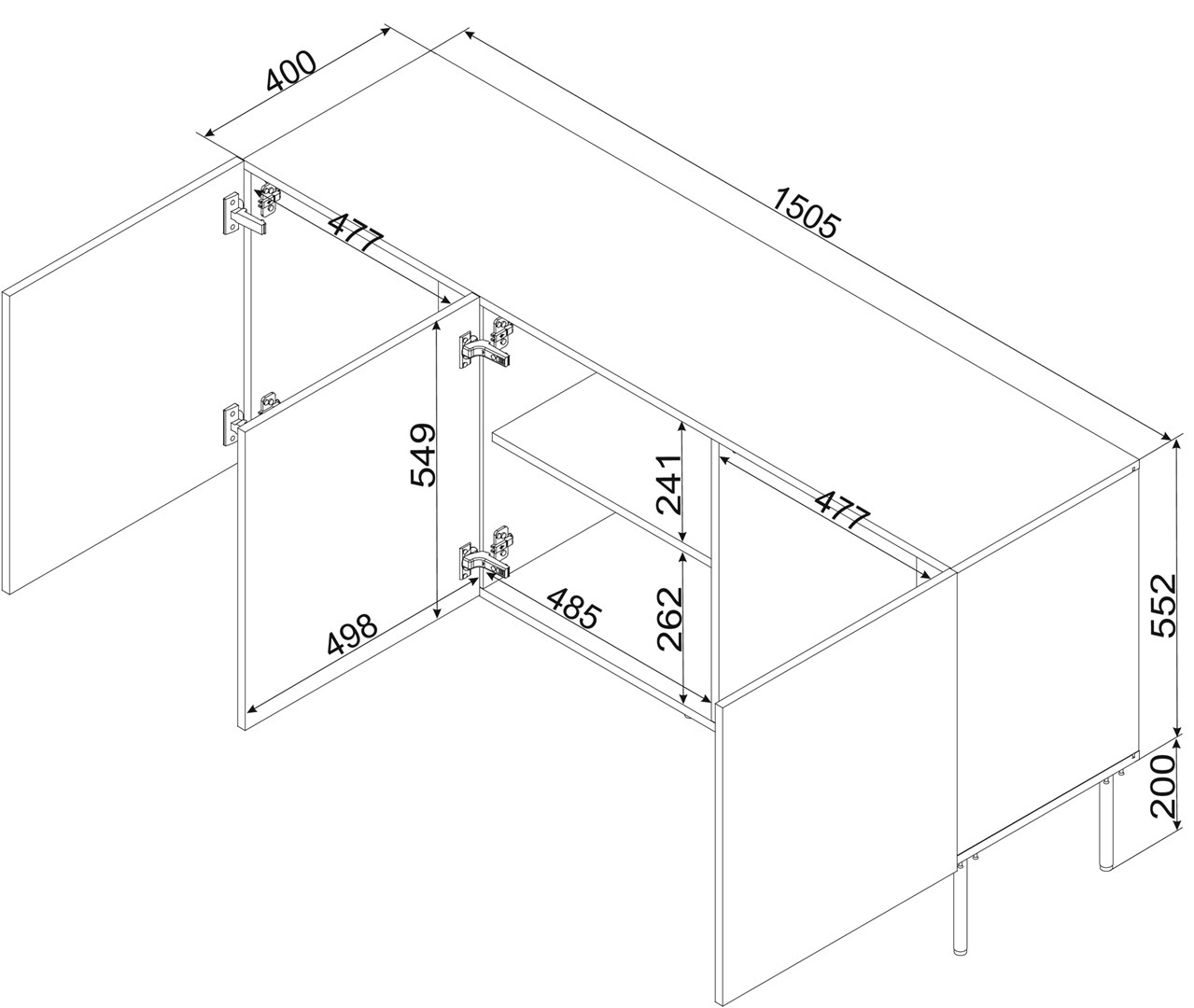 Cama Commode ISLA 150,5x40x75 matzwart