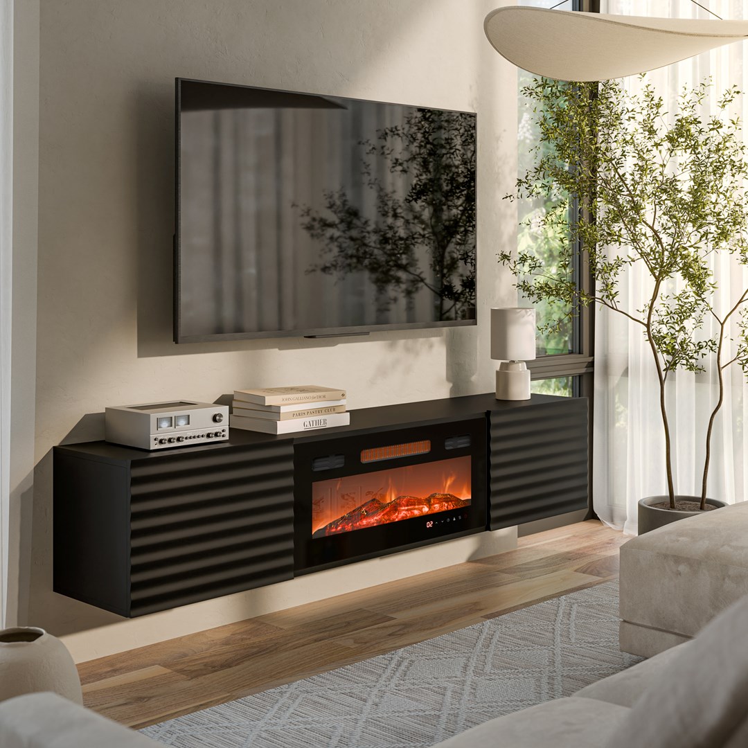 Cama RTV kast TULA 183x35x37 zwart mat + zwarte schouw