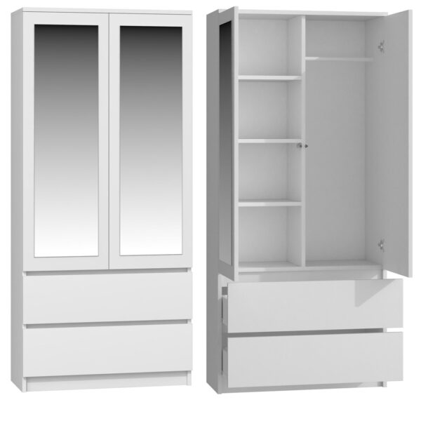 Topeshop SS-90 BIEL LUSTRO Kledingkast & kast voor slaapkamer 5 schappen 2 deur(en) Wit Garderobe