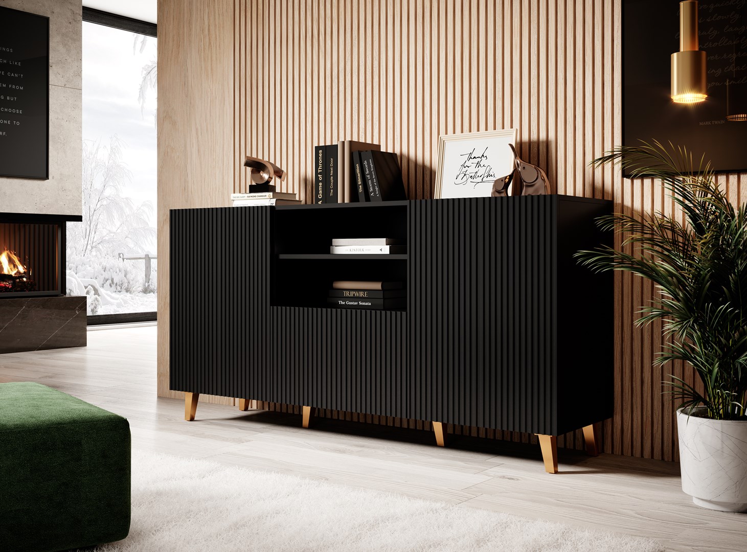 Cama Commode PAFOS 150x42x82 Zwart mat