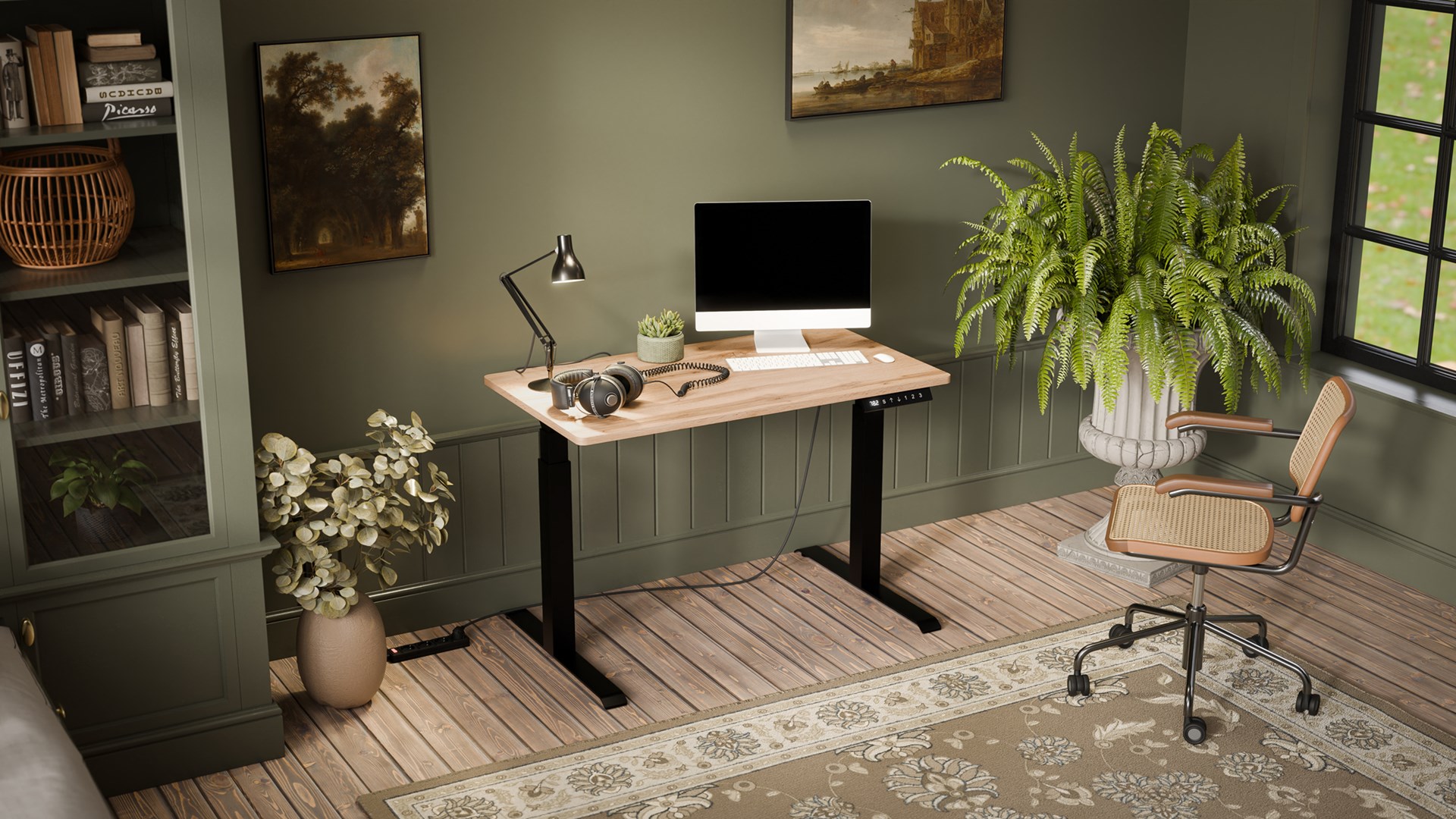 Bureau met elektrische hoogteverstelling MOON 121x67x72-120 zwart/tan