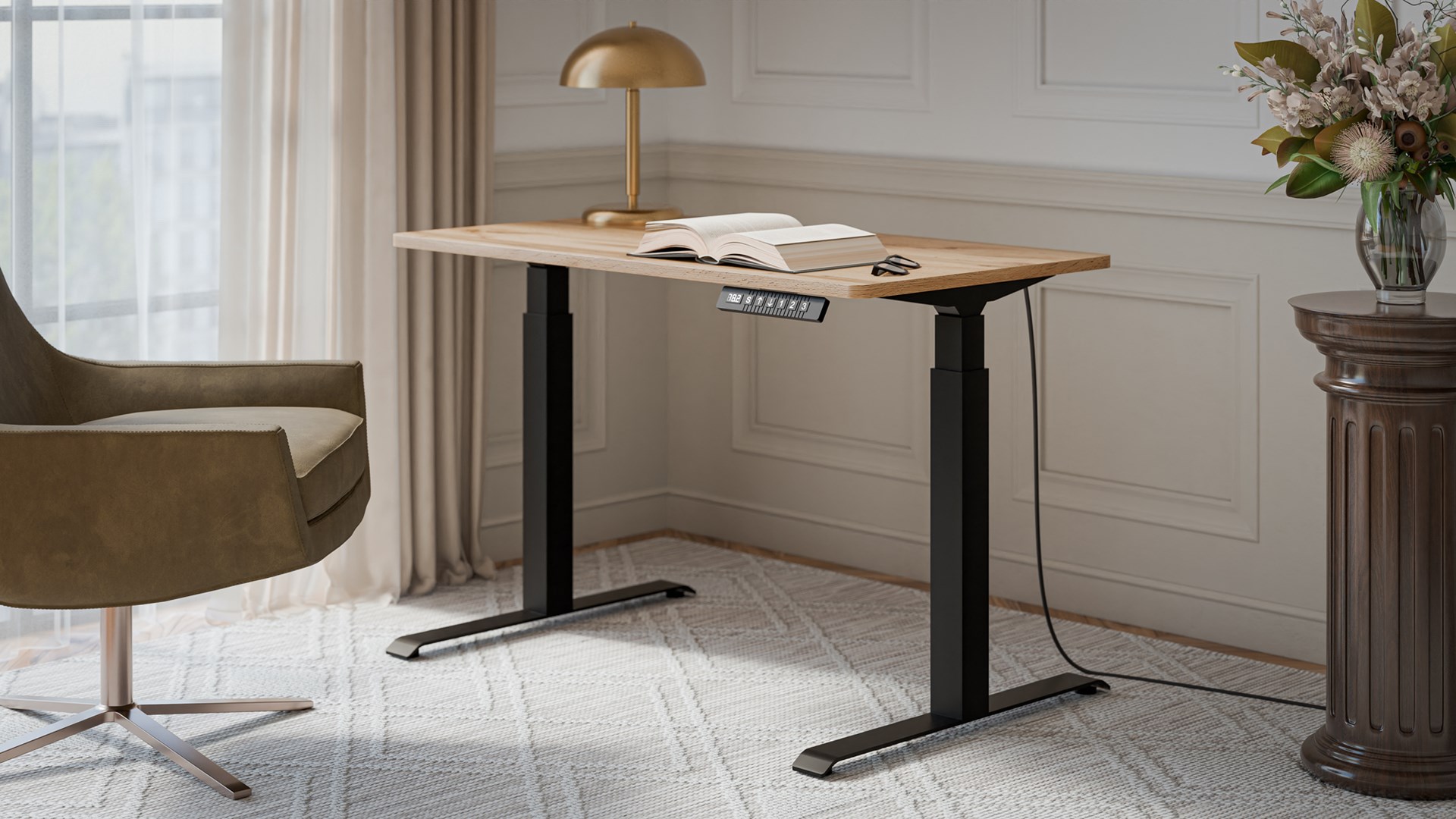 Bureau met elektrische hoogteverstelling MOON 121x67x72-120 zwart/tan